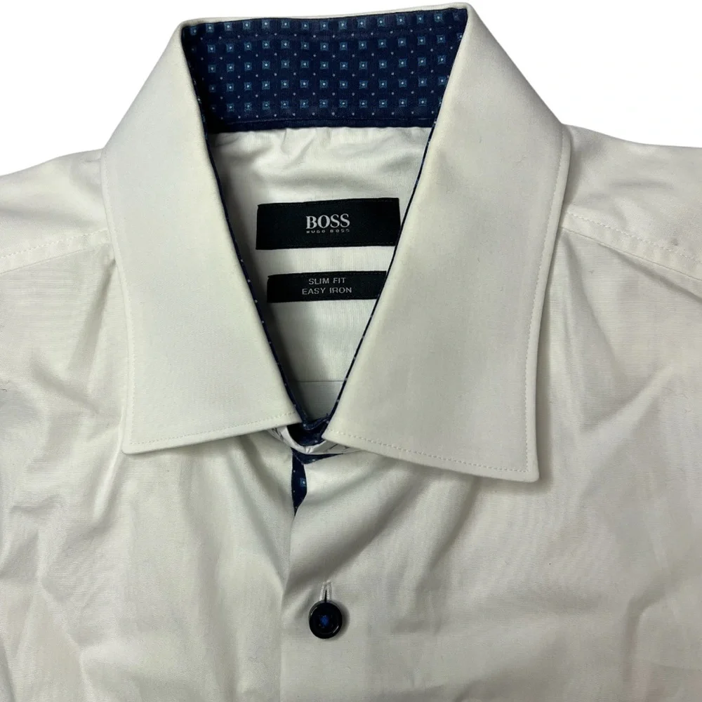 Hugo Boss White Dress Shirt with Navy Contrast - Picture 2 of 10